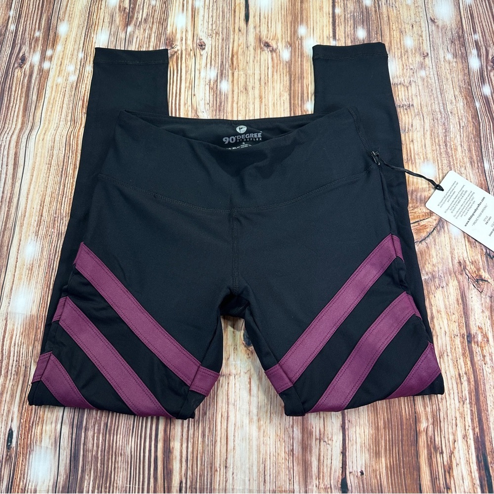 NWT 90 Degree by Reflex Black and Purple Leggings Size Small